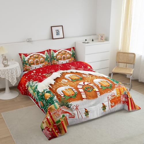 Feelyou Red Christmas Bedding Set Twin - 1 Comforter 68x90 + 1 Pillowcase 20x30