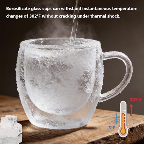 DINGPAI 4 Pack Double Wall Glass Coffee Mugs 8oz Borosilicate Insulated Cups