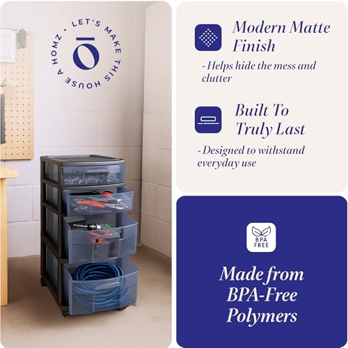 4-Tier Storage Drawer Tower Cart with Removable Wheels and Clear Bins