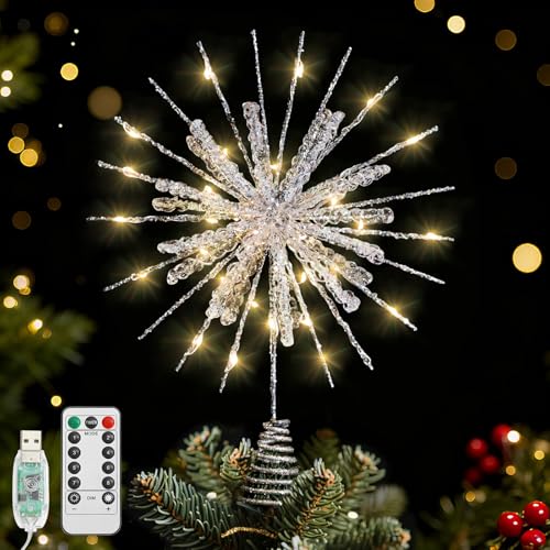 12.2 Inch Lighted Snowflake Christmas Tree Topper with Remote & USB