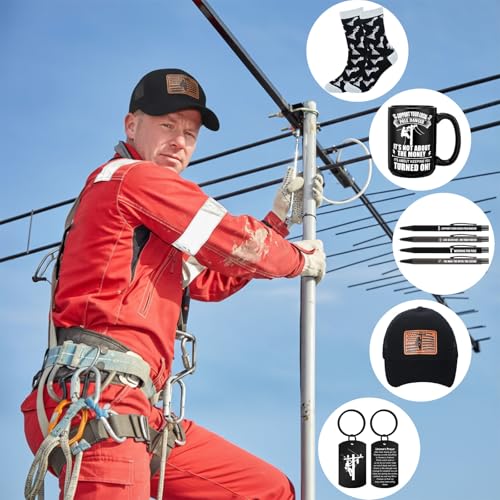 Berlune Lineman Gift Set for Men - Prayer Keychain, Hat, Mug, Socks, Pens & Gift Box