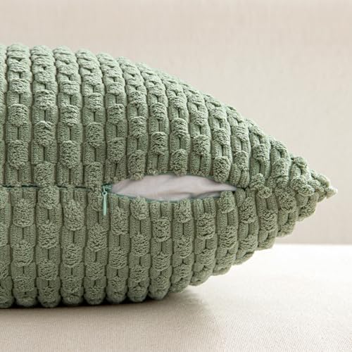 MIULEE Sage Green Corduroy Throw Pillow Covers 18x18 - Set of 2 Accent Covers