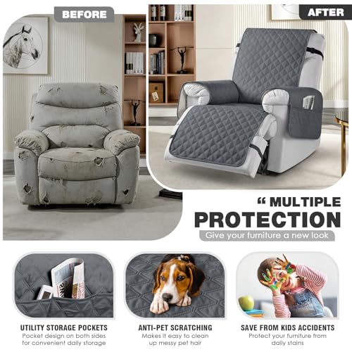100% Waterproof Recliner Chair Cover with Leg Straps - Dark Gray