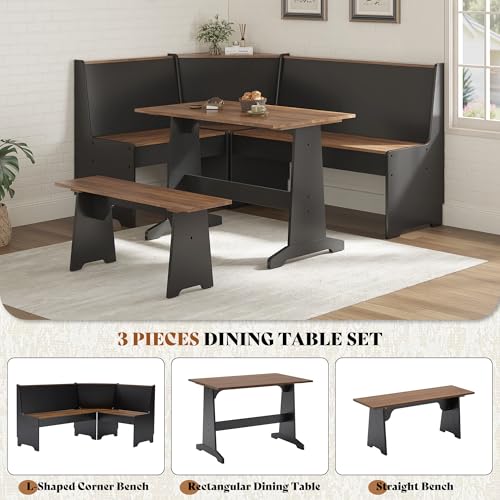 3-Piece Corner Dining Set with Hidden Storage, L-Shaped Breakfast Nook