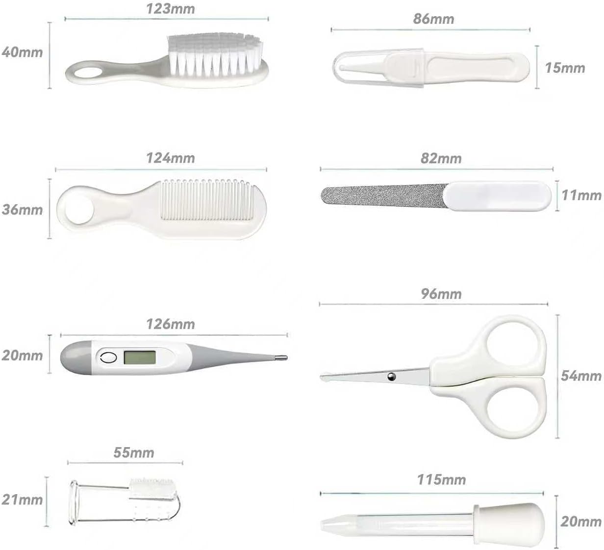 Skiennix Baby Grooming Kit - Infant Safety Care Set with Brush, Comb, Nail Clipper & Aspirator | Grey & White