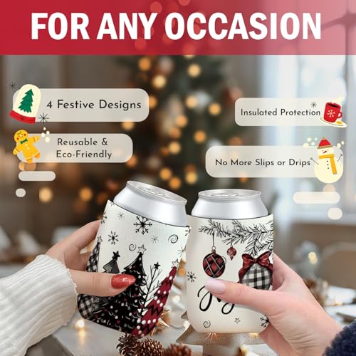 ETVISO 4 Pack Christmas Cup Sleeves - Neoprene Can Insulators for Short Wide Cans (Variation: Christmas(3))