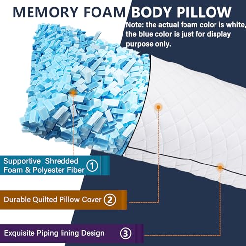 Memory Foam Body Pillow Insert - 20x54 Inch Long Pillow for Adults