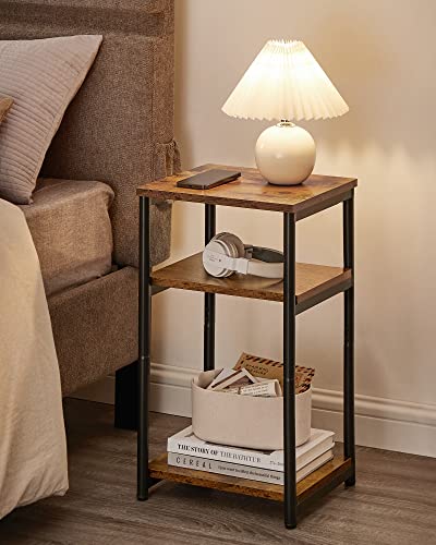 3-Tier Small Side Table with Steel Frame - Rustic End Table Nightstand