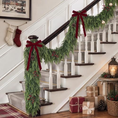 FOTEEWL 2 Pcs 6 ft Artificial Cedar Garland for Mantle Christmas Decor - 6FT / 2