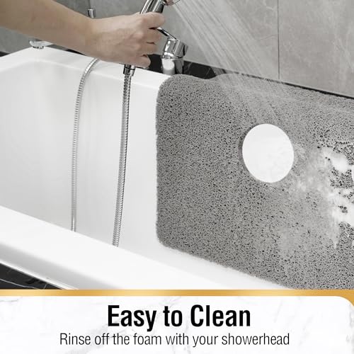24x24 Inch Square Non-Slip Shower Mat, Soft PVC Loofah Bath Mat
