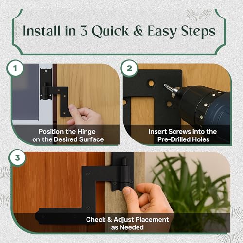 6.5-Inch Wrought Iron Lift-Off Shutter Hinges - Set of 4 Matte Black