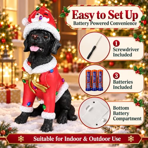 Lighted Labrador Christmas Statue - Brown Labrador with Santa Outfit, 18.11 Inch Holiday Decor