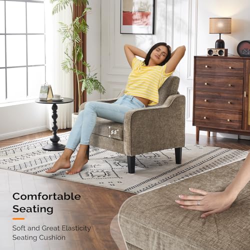 Chenille Upholstered Accent Chair with Solid Wood Legs for Living Room