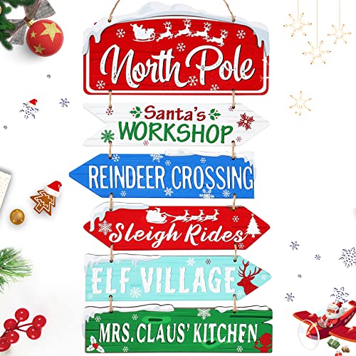 Capoda Christmas Wooden Hanging Sign Decorations - Red, Blue, Green, White - 6 Pack