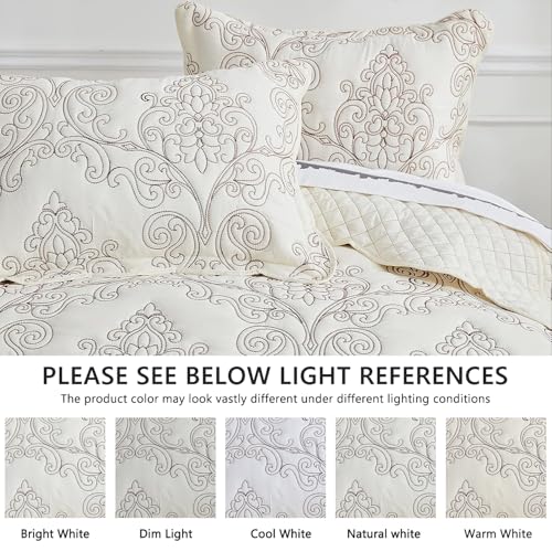 Oversized King Bedspread 128x120 - Lightweight Reversible Bedding Set - Elegant Damask Paisley Pattern