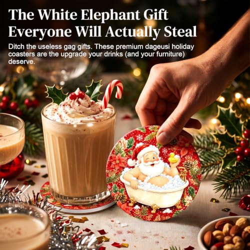 Dageusi Red Santa Coasters Set of 6 - Absorbent Ceramic? Actually Diatomite Stone Coasters with Holder – Naughty Santa Laugh Gift 4"