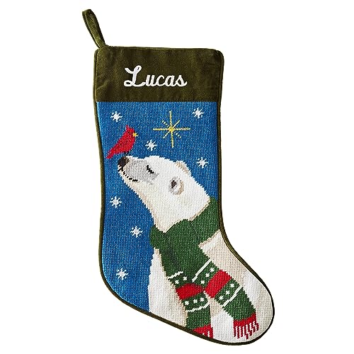 Personalized Needlepoint Christmas Stocking - Custom Embroidered Name (8"x17")