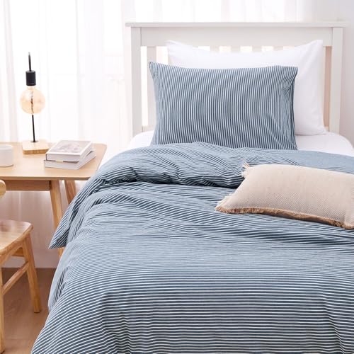 100% Washed Cotton Striped Duvet Cover Set - 3 Piece Twin/Twin XL Bedding