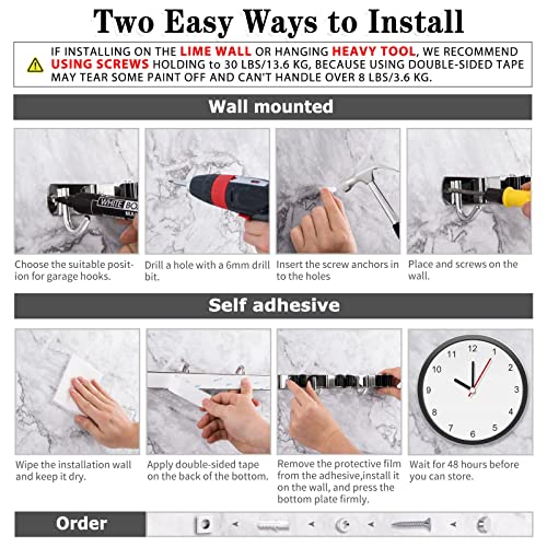 Stainless Steel Broom Holder Wall Mount with 5 Racks and 4 Hooks