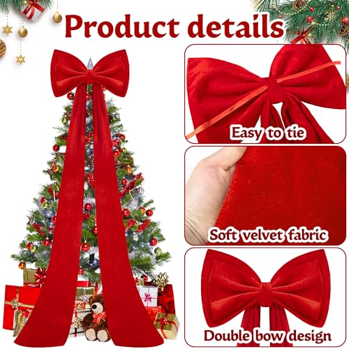 Iceyyyy 59-Inch Red Velvet Christmas Tree Topper Double-Layer Bow - Large Holiday Decor