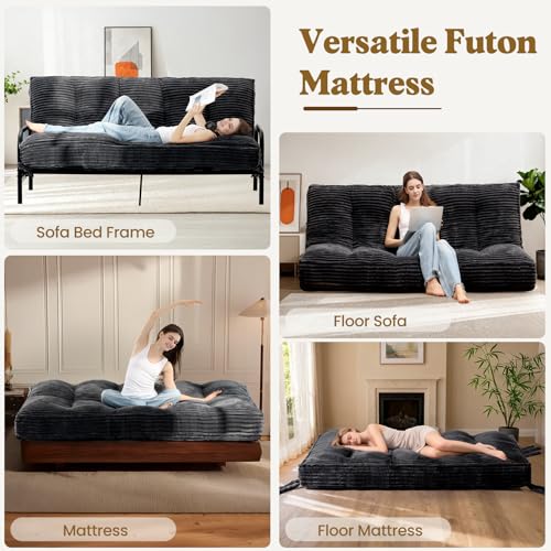 10-Inch Thick Full Size Futon Mattress, Foldable Faux Fur Floor Bed