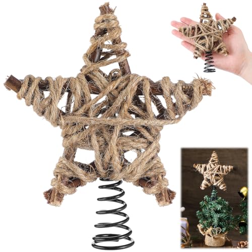 Mini Rustic Star Christmas Tree Topper - 6 Inch Woven Farmhouse Decor