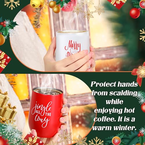 Uiifan Red White 10 Pack Christmas Tumblers 12oz Insulated Travel Cups with Straw & Lid