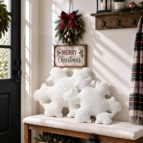 AELS Set of 2 Snowflake Christmas Throw Pillows - 21.6 & 17.7 Inches, Winter Plush Decor, White, Texture Variation