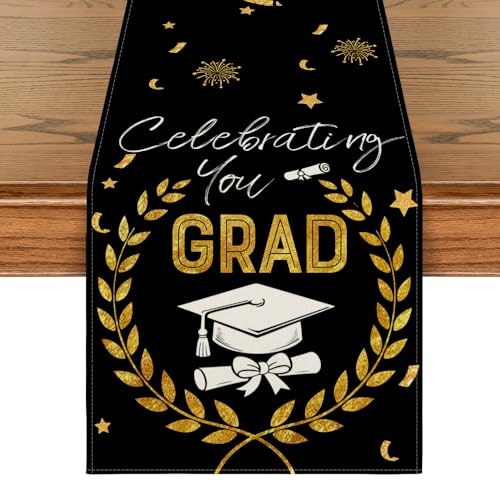 Artoid Mode Gold Wheat Tassel Diploma Cap Graduation Table Runner 13x72 in