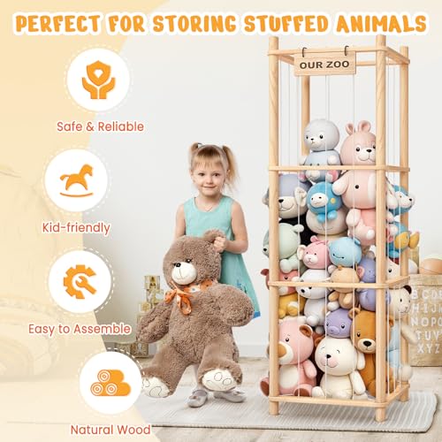 Woodure Wooden Stuffed Animal Storage Zoo & Toy Holder for Playrooms