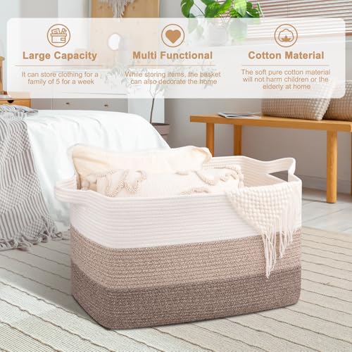 Extra Large Cotton Rope Blanket Basket - 95L Woven Storage Bin for Toys
