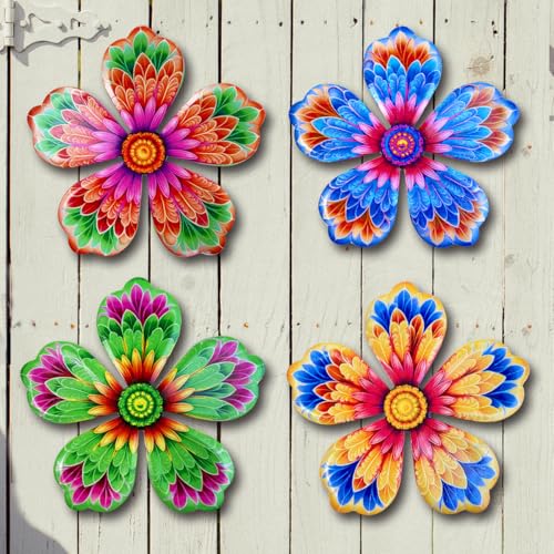 4-Piece Metal Flower Wall Decor - 6.2-Inch Rust-Proof Garden Art Set