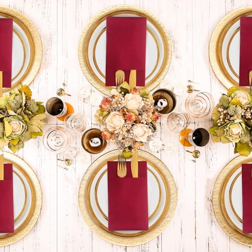 KAMMAK Burgundy Cloth-Like Paper Napkins with Pocket, 100 Pack - 16.5 x 16.5 in