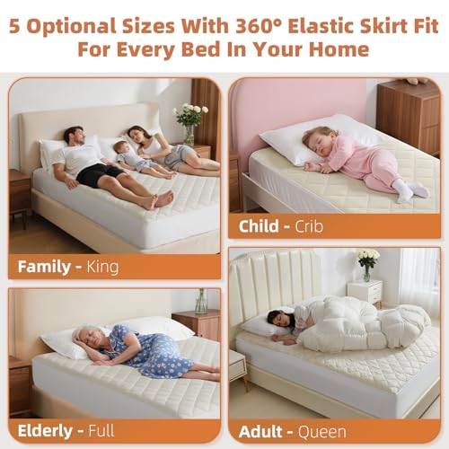 Organic Queen Mattress Protector - 5-Sided Waterproof, Noiseless & Breathable