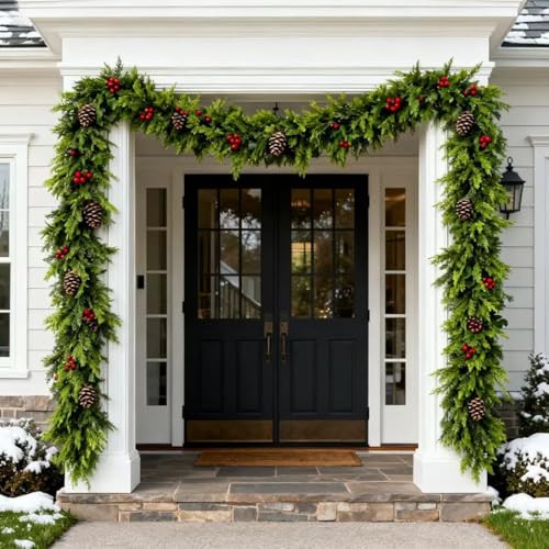 9ft Real Touch Christmas Cedar Garland - Thick Greenery Holiday Decor