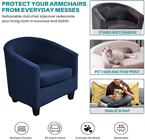 2-Piece Stretch Jacquard Barrel Chair Cover - Navy