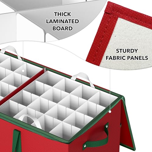 Christmas Ornament Storage Box with Adjustable Dividers and 128 Capacity