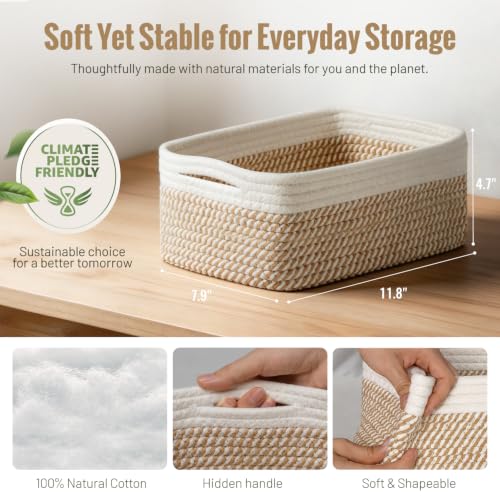 5-Pack Small Woven Cotton Rope Storage Baskets for Shelves and Closets