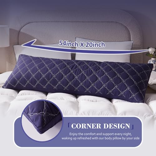 Memory Foam Body Pillow 20x54 Inch for Side Sleepers - Navy Blue