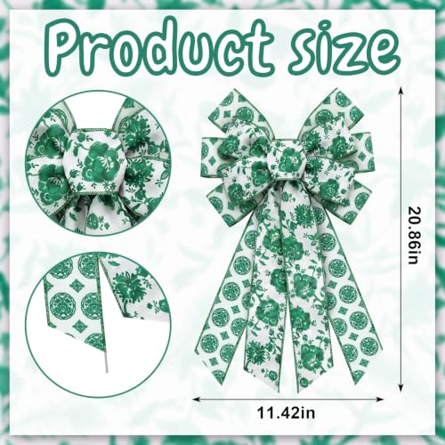 Habbiful Style A Large Chinoiserie Green Floral Bow for Wreath & Holiday Decor