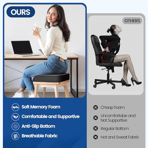 Memory Foam Seat Cushion for Tailbone Pain Relief - Large Ergonomic Chair Pad