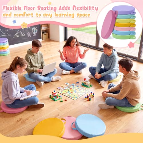 8 Pcs Round Classroom Floor Cushions for Kids, 15-Inch Flexible Seating