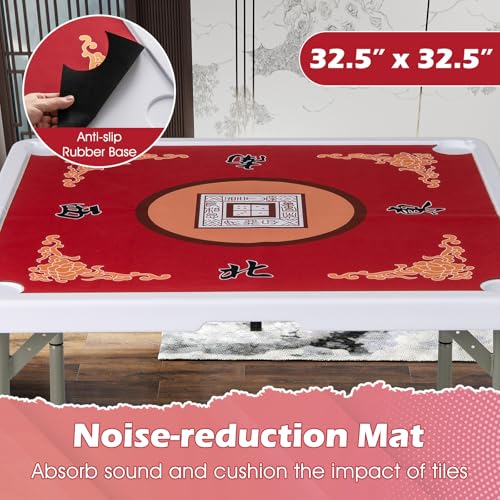 35-Inch Folding Mahjong Table with Cup Holders and Noise Reduction Mat