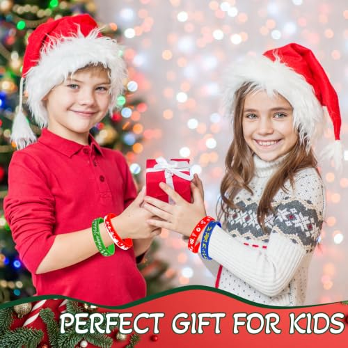 PURPERCAT Red Silicone Holiday Wristbands Bulk - Party Favors, Rubber Bracelets