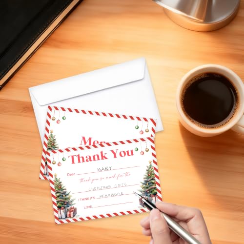 Christmas Tree Thank You Card Set with Envelope – Kids Holiday Greeting Cards, 20-Pack