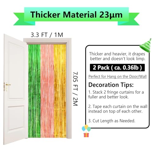 Tropical Luau Foil Fringe Backdrop Curtains - 2 Pack 3.3 x 7 ft (Green/Yellow)