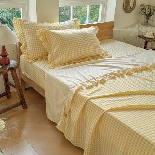 Ruffled Gingham Pillow Shams 20x26, Set of 2 Farmhouse Plaid Pillow Covers