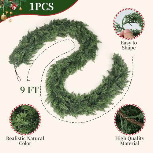 9FT Christmas Cedar Garland - Lavonoph Artificial Greenery for Indoor/Outdoor Use (9 ft / 1 variation)