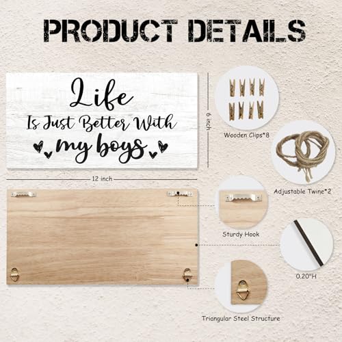 My Boys Wall Photo Frame - Rustic Hanging Picture Display for Mom Gifts