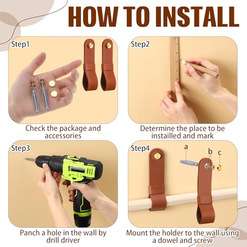 6 Pcs PU Leather Curtain Rod Holders - Boho Wall Mounted Loop Straps